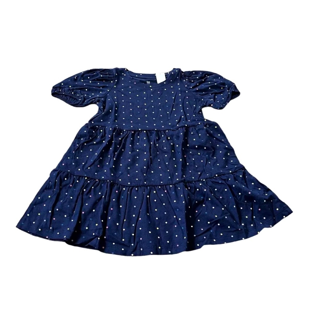 GAP  Kids Puff Sleeve Polka-Dot Dress, Navy Blue, Girls, NEW